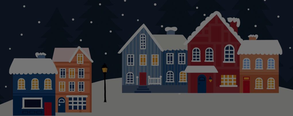 A row of houses with a starry night sky